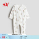 H&M童裝女?huà)雰和揖臃杭緢A領(lǐng)長(cháng)袖長(cháng)褲印花連體家居睡衣1238371 白色/泰迪熊 100cm 100/56 (2-3Y)