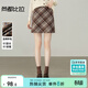 尚都比拉英倫風(fēng)氣質(zhì)半身裙女冬季含羊毛厚款保暖A字裙小個(gè)子中腰格紋短裙