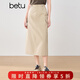 百圖betu女裝夏季新款半身裙高腰調節繩100%棉工裝裙裙子2503T73 卡其色 L