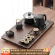 唐豐功夫茶具整套家用辦公高檔自動(dòng)燒水壺一體茶臺陶瓷泡茶壺茶杯套裝 蓮韻茶盤(pán)(中)+黑陶重樓提梁9頭