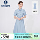Navigare意大利小帆船連衣裙女士夏季短袖顯瘦百搭襯衫裙通勤時(shí)尚收腰長(cháng)裙 邦迪藍 L 碼