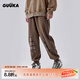 古由卡（GUUKA）美式復古松緊束腳衛褲男純棉春新款潮 格子拼接收口褲子寬松休閑 深咖 L