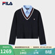 FILA 斐樂(lè )官方女子編織衫2026春季新款時(shí)尚假兩件學(xué)院風(fēng)套頭毛衣 潮汐藍-DB L 170/88A/L