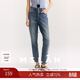 MSLAN/商場(chǎng)同款夏季丹寧直筒修身牛仔褲簡(jiǎn)約通勤休閑小腳褲子MGBK025 城灰藍 L