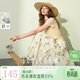 三彩【100棉】2025夏季新款印花半身裙松緊高腰A字裙長(cháng)裙大擺M 米白色花卉 S 155/64A