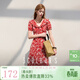 三彩2025夏季新款荷葉邊碎花裙法式收腰A字裙長(cháng)裙系帶優(yōu)雅S 大紅色花卉 M 160/84A