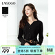 LAGOGOV領(lǐng)顯瘦修身T恤女拉谷谷2025年夏秋季新款花邊拼接長(cháng)袖上衣 黑色 M