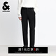 杰克·瓊斯（JACK&JONES）【衣啟贏(yíng)運】秋冬季男裝褲子男士商務(wù)休閑褲磨毛款彈力九分褲 E43純黑色 29 170