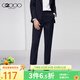 G2000女裝21春秋新款西裝長(cháng)褲豎條紋直筒休閑窄腳高腰西褲工裝褲 藏青色/79 XS /32