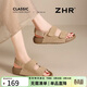 ZHR反絨牛皮涼鞋女夏季復古透氣勃肯鞋女軟底搭扣女鞋 IL02 卡其色37