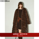 COCOBELLA中古風(fēng)仿貂絨橫排工藝環(huán)保皮草外套長(cháng)款毛絨大衣FU3006 咖啡棕 S