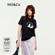MO&Co.短袖T恤夏5A抗菌防螨棉質(zhì)萌寵印花寬松MBE2TEE035 黑色 M /165