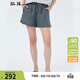 斯琴女亞麻灰蘭松緊系帶寬松休閑直筒短褲BJXK005 灰蘭 L