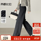 尚都比拉厚實(shí)保暖休閑褲女秋季高腰顯瘦直筒修身闊腿褲編織織帶通勤長(cháng)褲