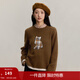 茵曼（INMAN）復古格紋貓咪拼接毛衣女2025秋季寬松休閑圓領(lǐng)套頭撞色針織衫 淺咖色 S