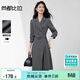 尚都比拉氣質(zhì)平駁領(lǐng)長(cháng)袖連衣裙女秋季不規則下擺西裝裙收腰顯瘦中長(cháng)裙