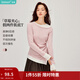 茵曼（INMAN）假兩件拼接撞色圓領(lǐng)磨毛T恤2026春季女裝新款顯瘦長(cháng)袖上衣 粉紅色 L