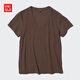 優(yōu)衣庫女裝竹節紗V領(lǐng)T恤/短袖棉白T上衣打底內搭483576 38 深褐色 XL