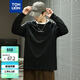 唐獅（TonLion）2025春男插肩袖撞色拼條長(cháng)袖T恤 黑色  2XL 