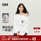 森馬（Semir）長(cháng)袖T恤女秋季蕾絲一字領(lǐng)純棉oversize印花2025上衣10A525101005