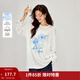 茵曼（INMAN）原創(chuàng  )藍色印花莫代爾棉T恤2026春季女裝新款寬松落肩長(cháng)袖上衣  米白 XL