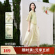 歐莎（OSA）新中式盤(pán)扣雪紡連衣裙套裝女夏新款古典印花襯衫半身裙兩件套 清新綠 S