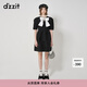 DZZIT地素蝴蝶結連衣裙春秋法式浪漫泡泡袖鏤空設計女 黑色 M