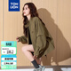 唐獅（TonLion）2025春女圓領(lǐng)凈色寬松夾克外套 茶綠  S 