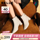 百麗（Belle）氣質(zhì)羊皮時(shí)裝靴女冬季新款商場(chǎng)同款高跟通勤優(yōu)雅短靴3LI44DD5 米白色-單里 33 (215mm)