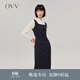 OVV秋冬熱賣(mài)女裝法式方領(lǐng)豎條紋寬吊帶學(xué)院風(fēng)修身無(wú)袖背心裙 藏青條紋A1 L