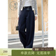 紫涵（ZIHAN）紫涵高腰直筒闊腿褲新款簡(jiǎn)約時(shí)尚100%純棉休閑褲 深藏青 L
