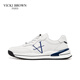 未畢（VICKI BROWN）【VB男鞋】法國品牌時(shí)尚刺繡小白鞋舒適百搭休閑鞋男商務(wù)休閑皮鞋 白藍 40