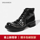 dreambox鈞博高端意大利馬臀皮高幫皮鞋vibram防滑耐磨純手工男靴 黑色亮面 42