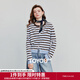 初語(yǔ)2025秋新款疊穿穿搭綠絨蒿刺繡條紋短款針織衫/純色格紋襯衫 天藍咖白間條 M