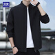 羅蒙（ROMON）夾克外套男春秋新款高端立領(lǐng)商務(wù)通勤行政休閑上衣爸爸裝 黑 XL