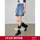 初語(yǔ)復古高腰前約克泡芙牛仔裙女2024夏季新款中藍a字短裙半身裙 牛仔中藍 L