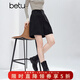 百圖（betu）女裝冬季新款休閑褲仿燈芯絨褲子百搭闊腿短褲女2510T76 黑色 S