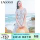 LAGOGO高腰不規則雪紡連衣裙女拉谷谷夏季新款系帶荷葉邊碎花裙 混色(Y0) M