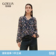歌莉婭真絲上衣女早秋流行穿搭桑蠶絲印花長(cháng)袖1E8L3I510 6DD深藍底銀蓮橡果印花 M