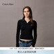 Calvin KleinJeans春秋女士?jì)?yōu)雅休閑通勤ck修身短款海鷗領(lǐng)POLO打底衫針織衫
