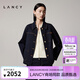朗姿/LANCY秋新款復古翻領(lǐng)棉感牛仔短外套女松弛感夾克上衣 月夜深藍色 L