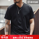 馬登工裝Sorona涼感速干T恤男夏季v領(lǐng)正肩短袖索羅娜純色輕奢體恤上衣 炭黑色 L
