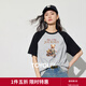 初語(yǔ)插肩袖美式復古T恤女2025年夏季新款小熊印花寬松內搭 黑色-花灰-小熊旅行 S