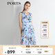 PORTS寶姿新品女裝V領(lǐng)不規則印花連衣裙LN8D268HPS065 天藍色印花 S (4)