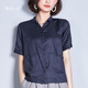 意枕上2026年夏季新款短袖設計感小眾襯衫女士韓版短款寬松亞麻襯衣上衣 藏青色 XL 建議120-135斤