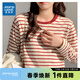 真維斯女裝夏季新款  復古簡(jiǎn)約條紋圓領(lǐng)寬松長(cháng)袖T恤上衣女XB 紅色8200 M 160/84A