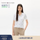 Tommy Hilfiger春夏女裝珠地網(wǎng)眼優(yōu)雅通勤小繡標五?？鄯I(lǐng)短袖T恤POLO衫 米白色YCF S