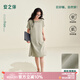 安之伴【巨涼感】睡裙女夏季短袖純棉睡衣中長(cháng)款可外穿休閑家居服 草灰綠 XL