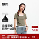 森馬（Semir）短袖t恤女短款緊身假兩件上衣2025夏裝新款收腰顯瘦U領(lǐng)撞色套頭衫 軍綠51307 L
