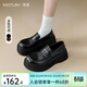 西遇松糕樂(lè )福鞋女2026新款春季一腳蹬JK鞋子配裙子黑色厚底小皮鞋 黑色 36
